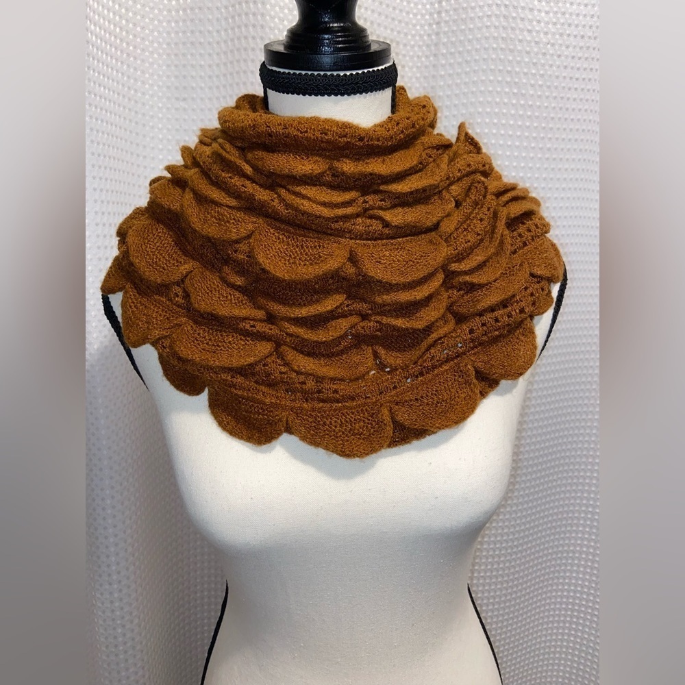 Spring Brown infinity scarf ruffled knit